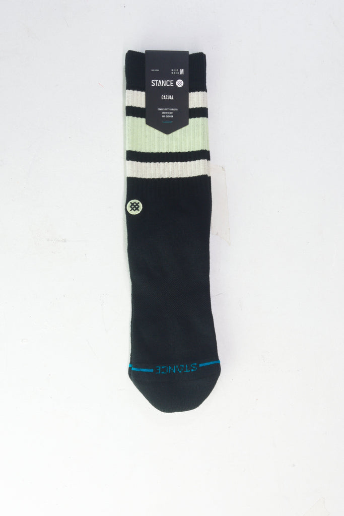 Black athletic sock with mint green and white striped accents.