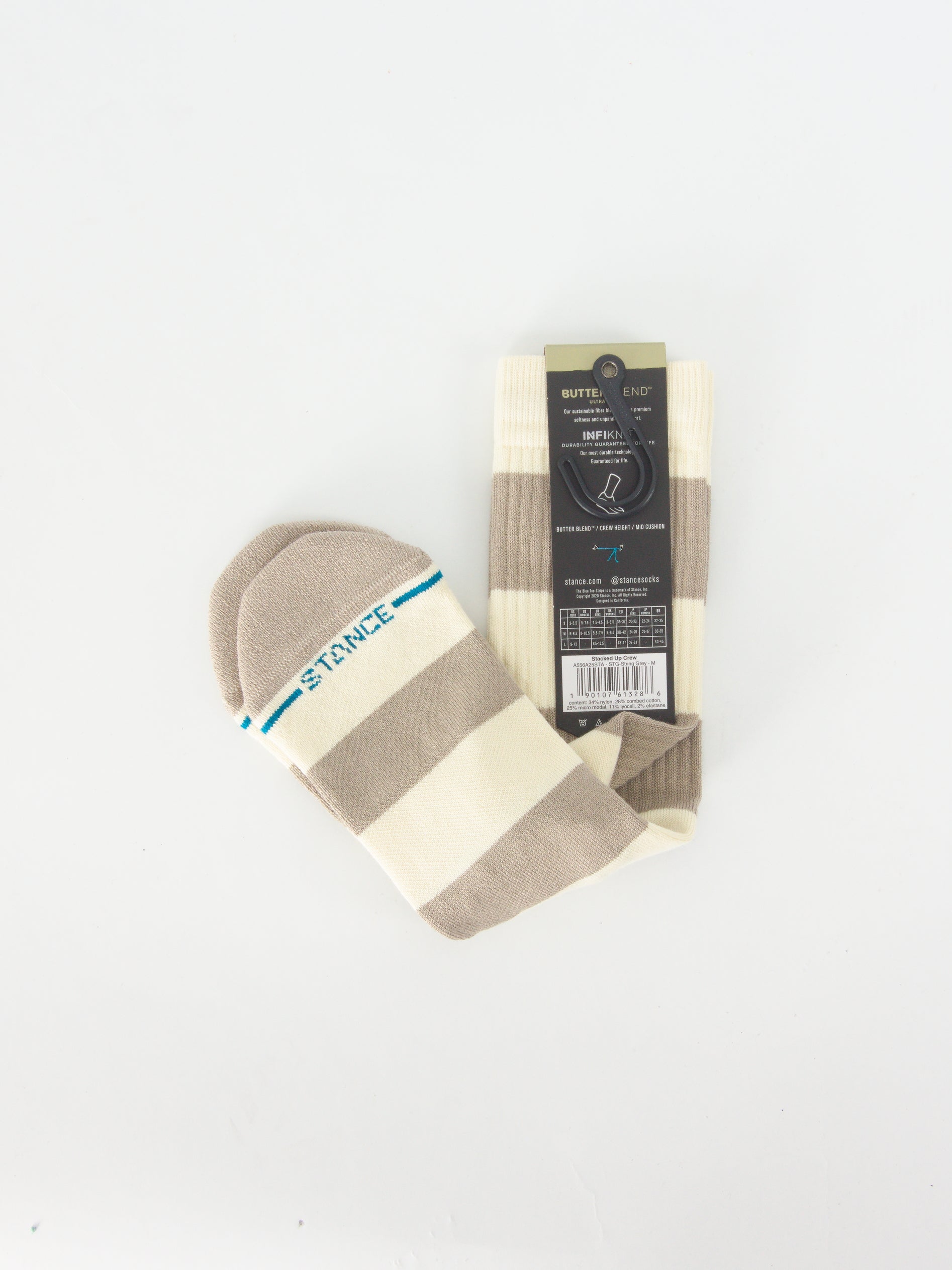 Stance butter blend with infinknit stacked up socks mid crew height string grey