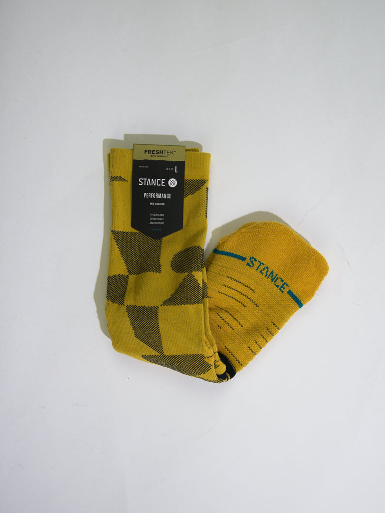 Yellow And Brown Checkered Stance - Cut It Out - Crew Height Infiknit Performance Socks