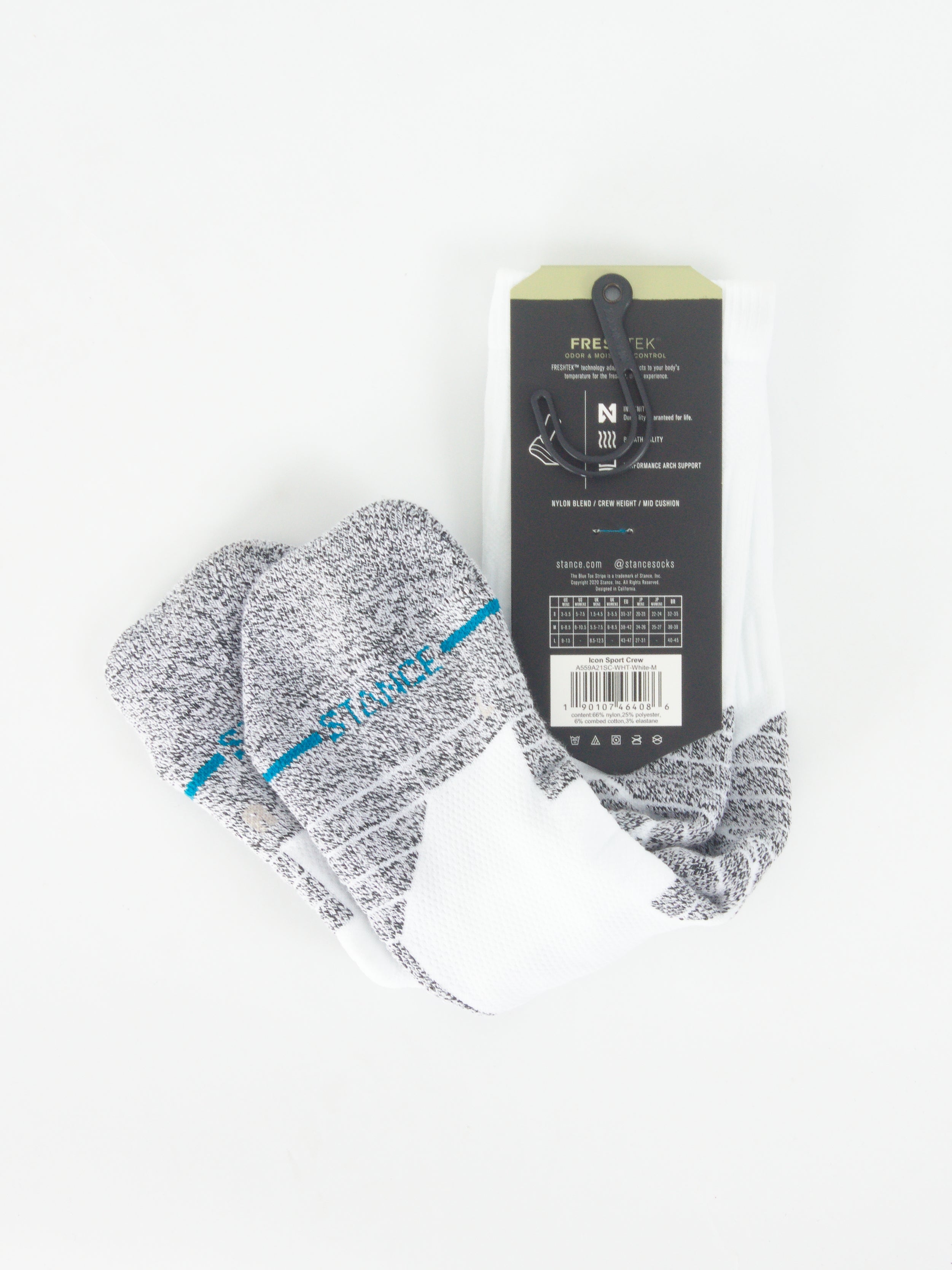 Stance - feel360 with infinknit icon sport socks - crew height - white