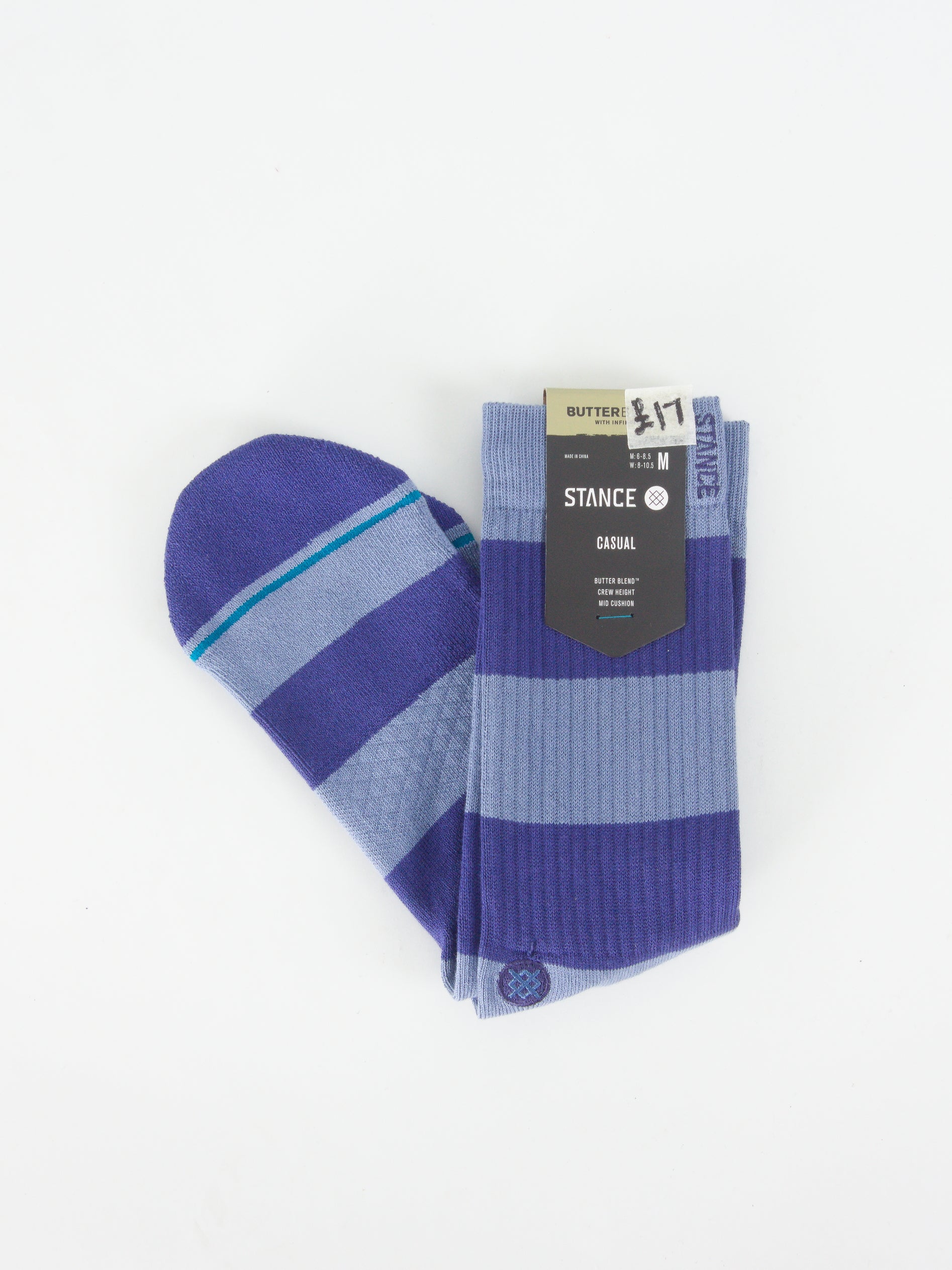 Stance feel360 with infinknit stacked up sport socks mid crew height indigo blue
