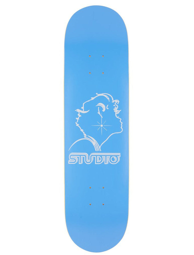 Light blue Studio Skateboards Shining Star Deck featuring white outline design