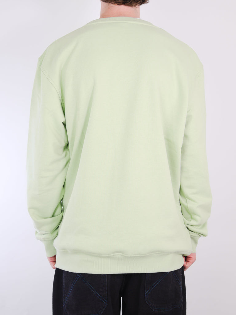 Light green long-sleeved sweatshirt or pullover.