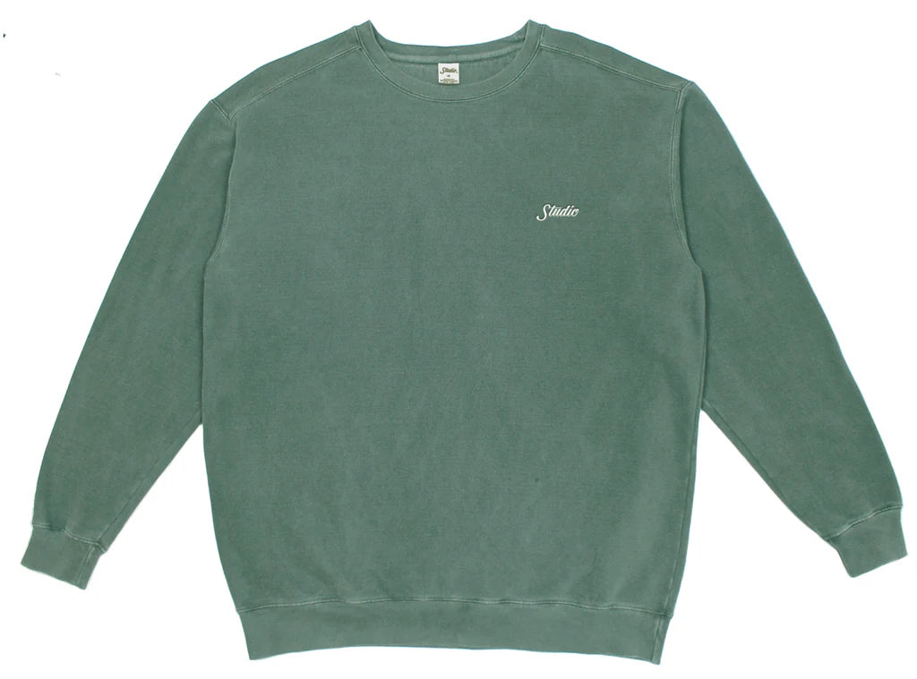 Studio - small script garment dyed crewneck - evergreen