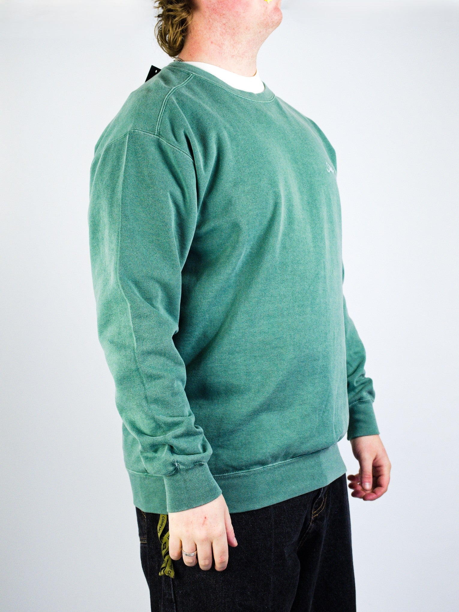 Studio - small script garment dyed crewneck - evergreen