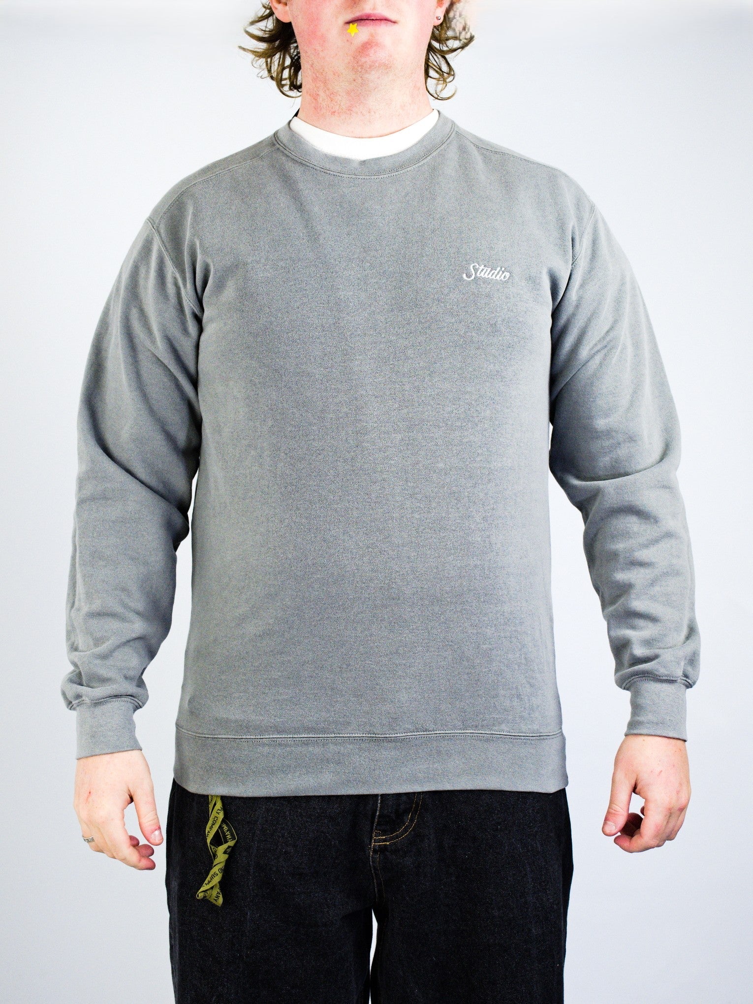 Studio - small script garment dyed crewneck - grey