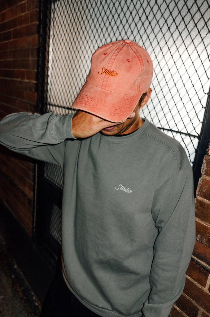 Studio - small script garment dyed crewneck - grey