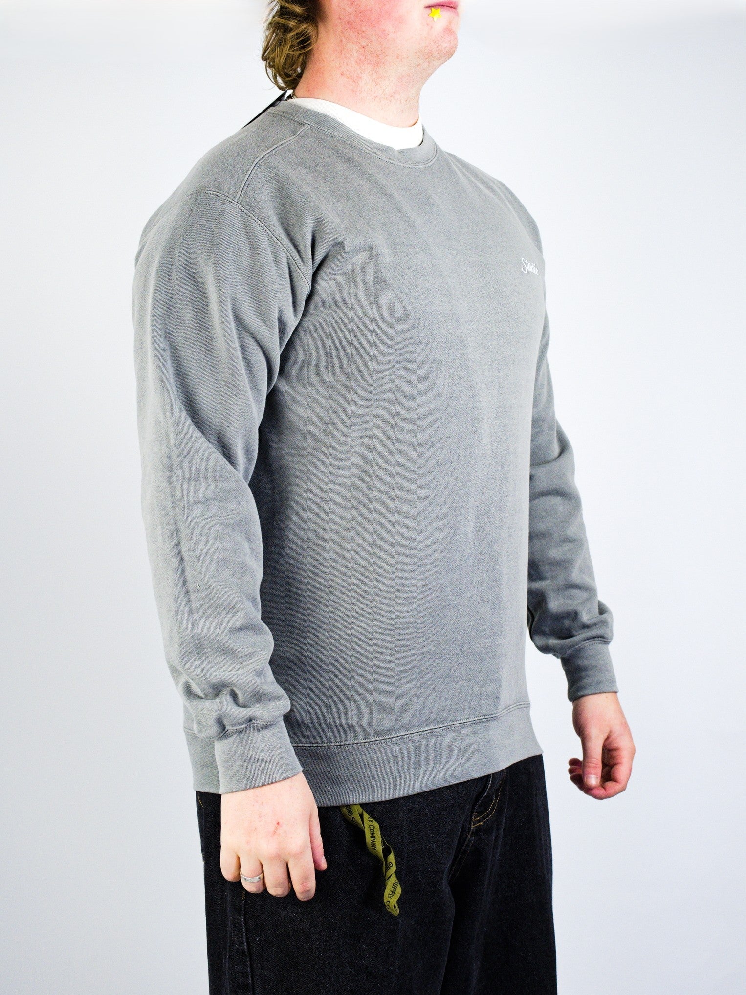 Studio - small script garment dyed crewneck - grey
