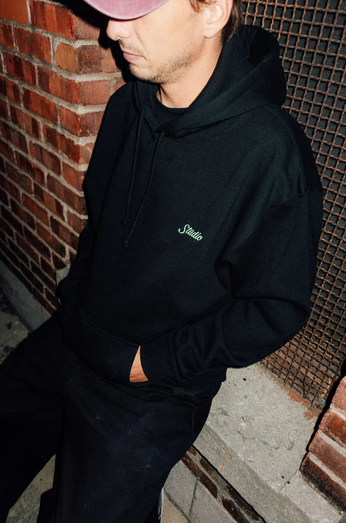 Studio - small script heavyweight hoodie - black neon green