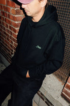 Studio - small script heavyweight hoodie - black neon green