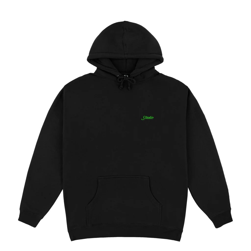Studio - small script heavyweight hoodie - black neon green