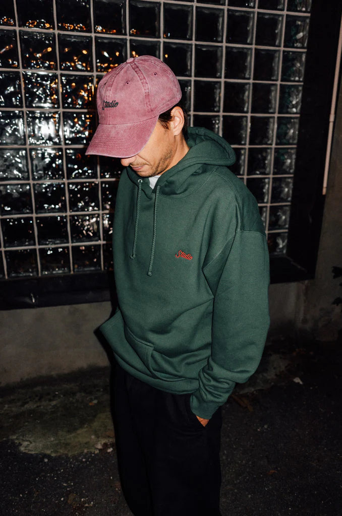 Studio - small script heavyweight hoodie - forest green