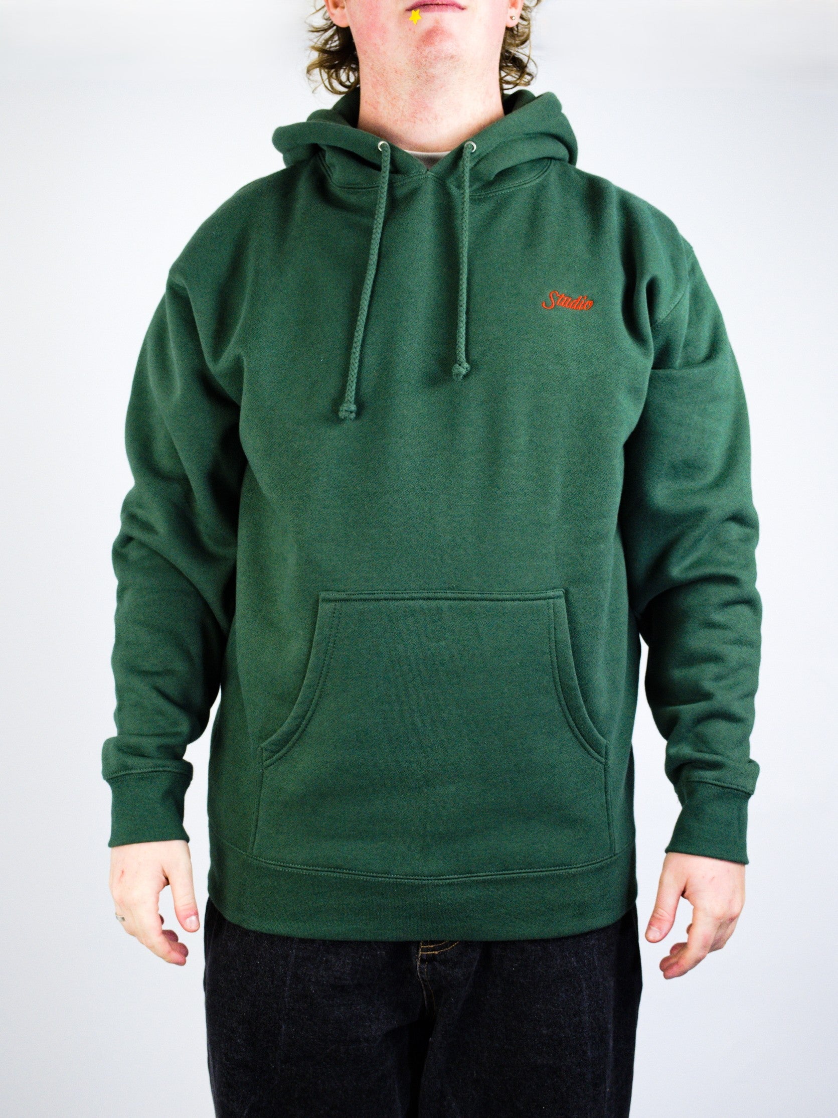 Studio - small script heavyweight hoodie - forest green