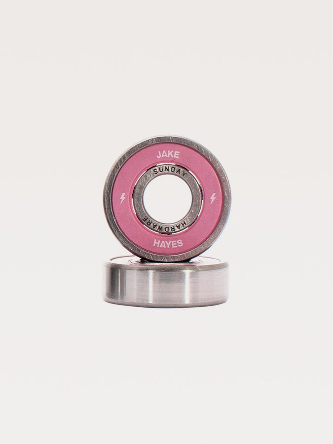 Sunday hardware - jake hayes - shieldless - pro bearings - grind supply co - bideford pink silver skateboard