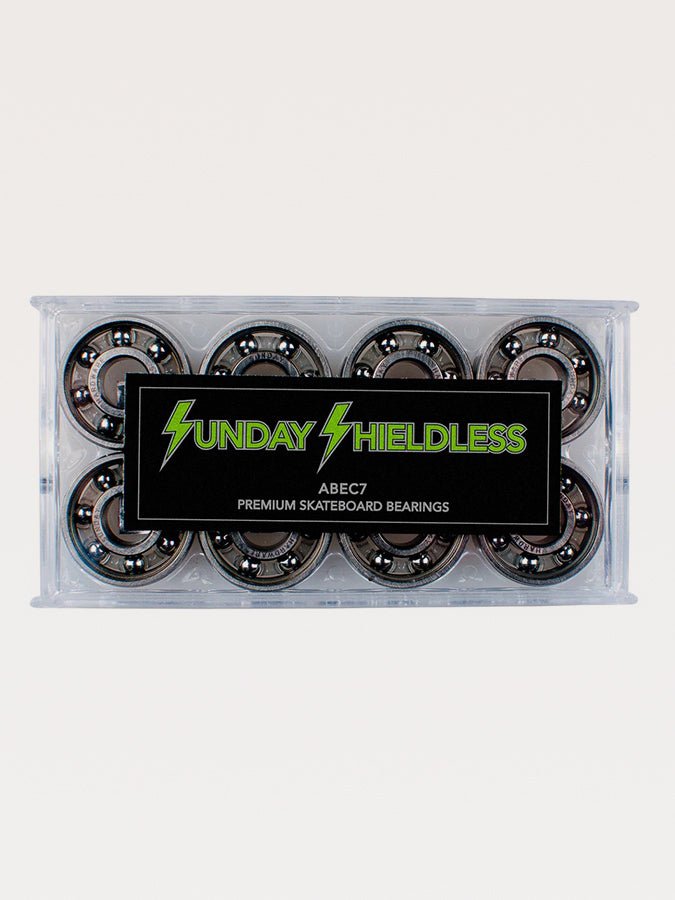 Set of Sunday Hardware Shieldless ABEC 7 bearings in clear plastic case for grind supply