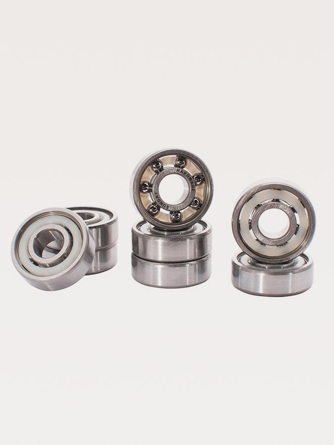 Collection of metal ball bearings in various sizes and configurations.