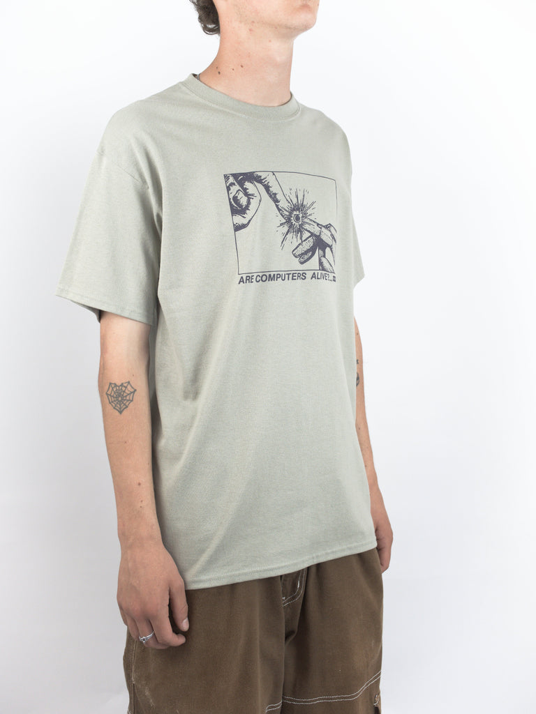 Light gray heavyweight cotton Artificial Intelligence tee featuring unique graphic design