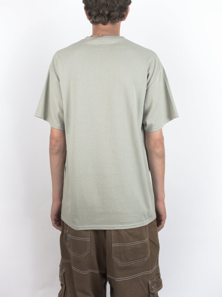 Plain light green heavyweight cotton t-shirt showcasing back design for Artificial Intelligence Tee