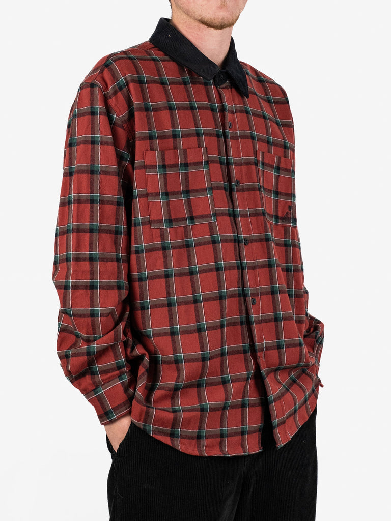 Theories Of Atlantis - Cascadia Cord Collar Flannel Shirt - Brick Red Shirts & Tops Fast Shipping - Grind Supply Co - Online Skateboard Shop