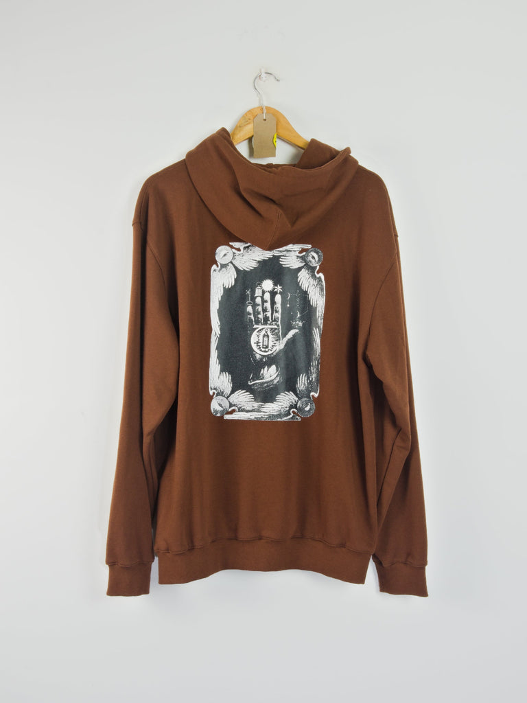 Theories of atlantis - hand pull over hoodie - chocolate brown grind supply company uk