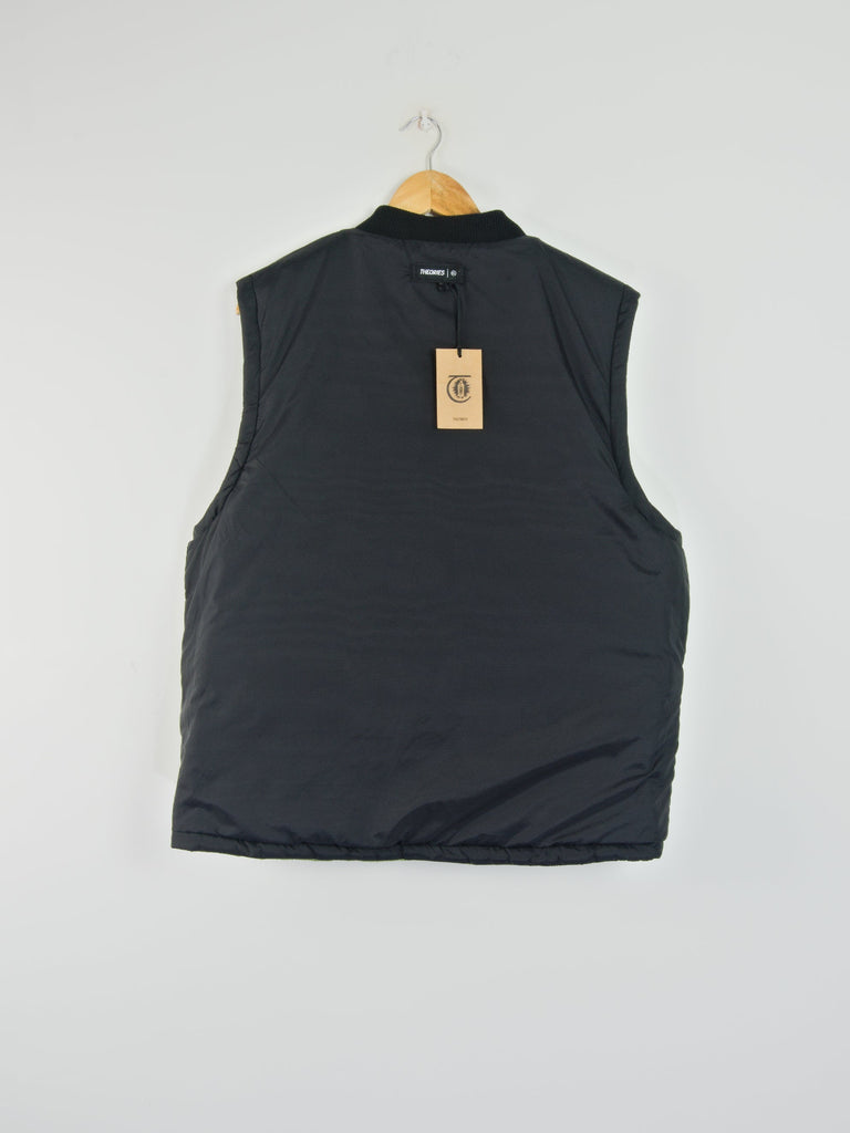 Theories of atlantis - newton quilted reversible vest - khaki / black grind supply company uk
