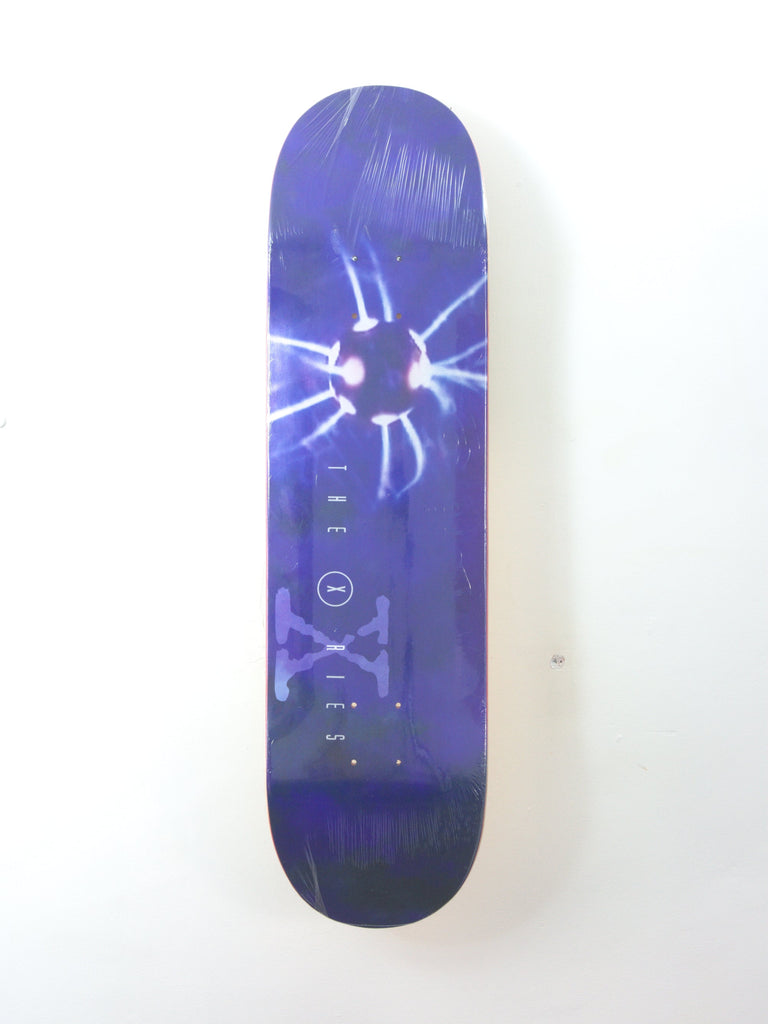 Purple skateboard deck featuring a lightning bolt design from Theories of Atlantis