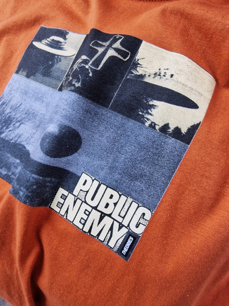 Theories of atlantis - public enemy tee shirt - texas orange t grind supply company uk