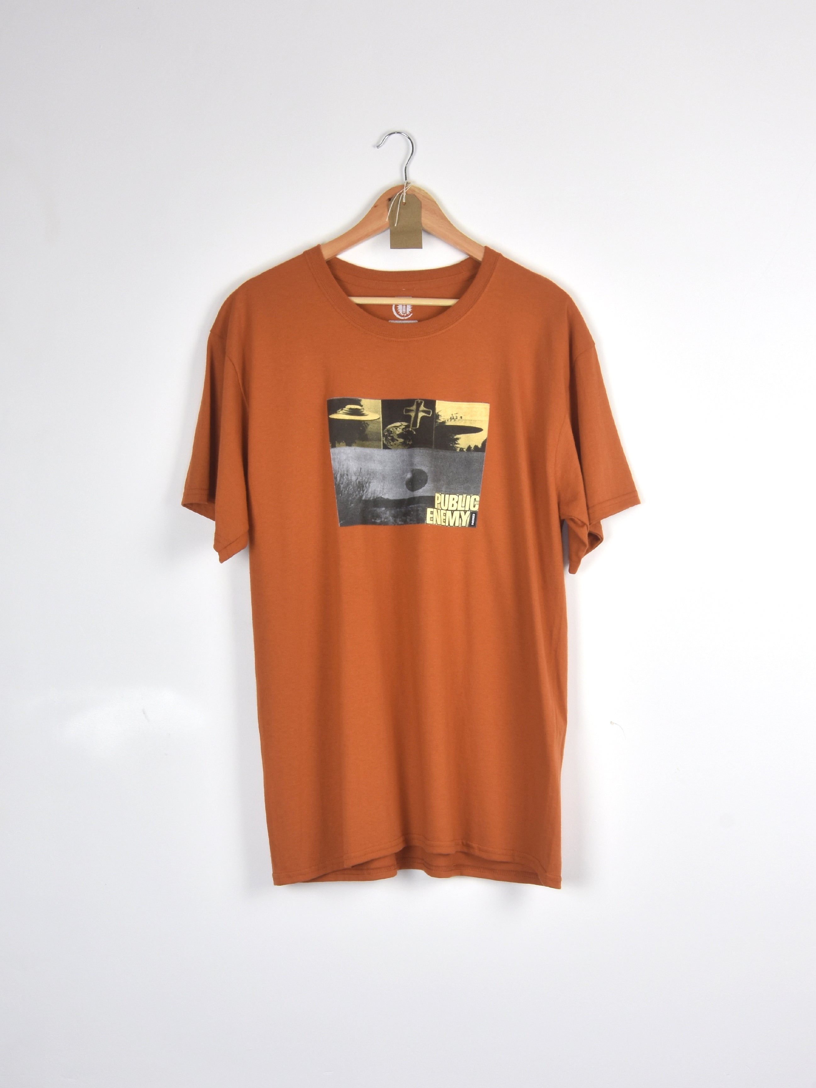 Theories of atlantis - public enemy tee shirt - texas orange burnt orange t-shirt
