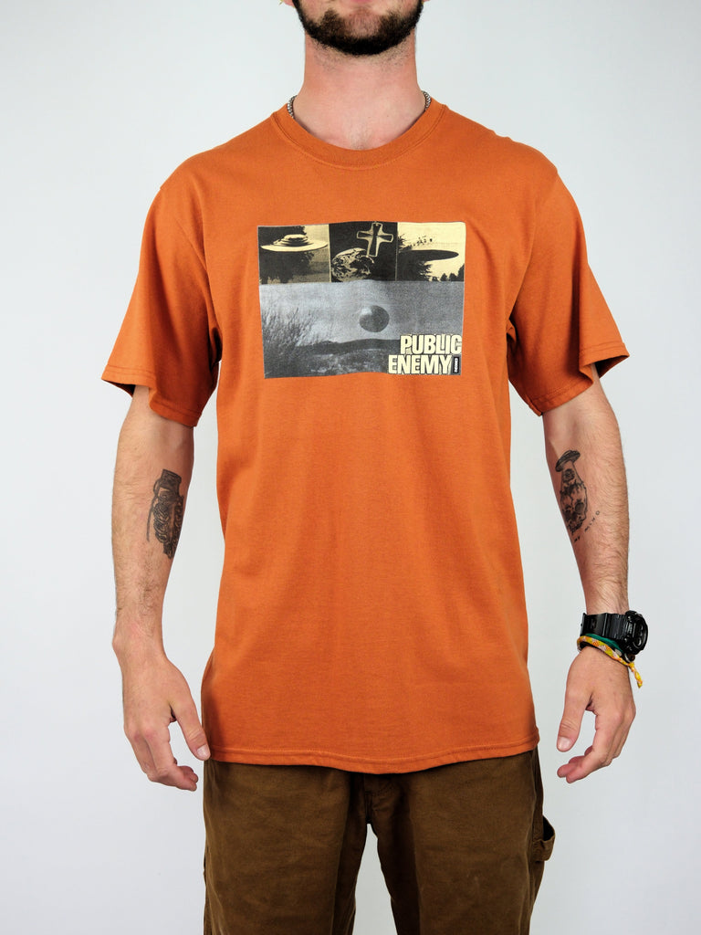 Theories of atlantis - public enemy tee shirt - texas orange t grind supply company uk