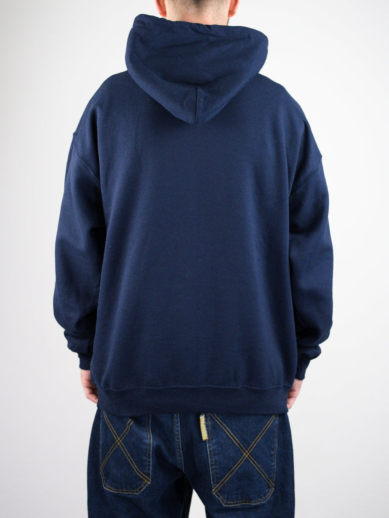 Theories of atlantis - ’you are here’ pull over hoodie - navy blue grind supply company uk