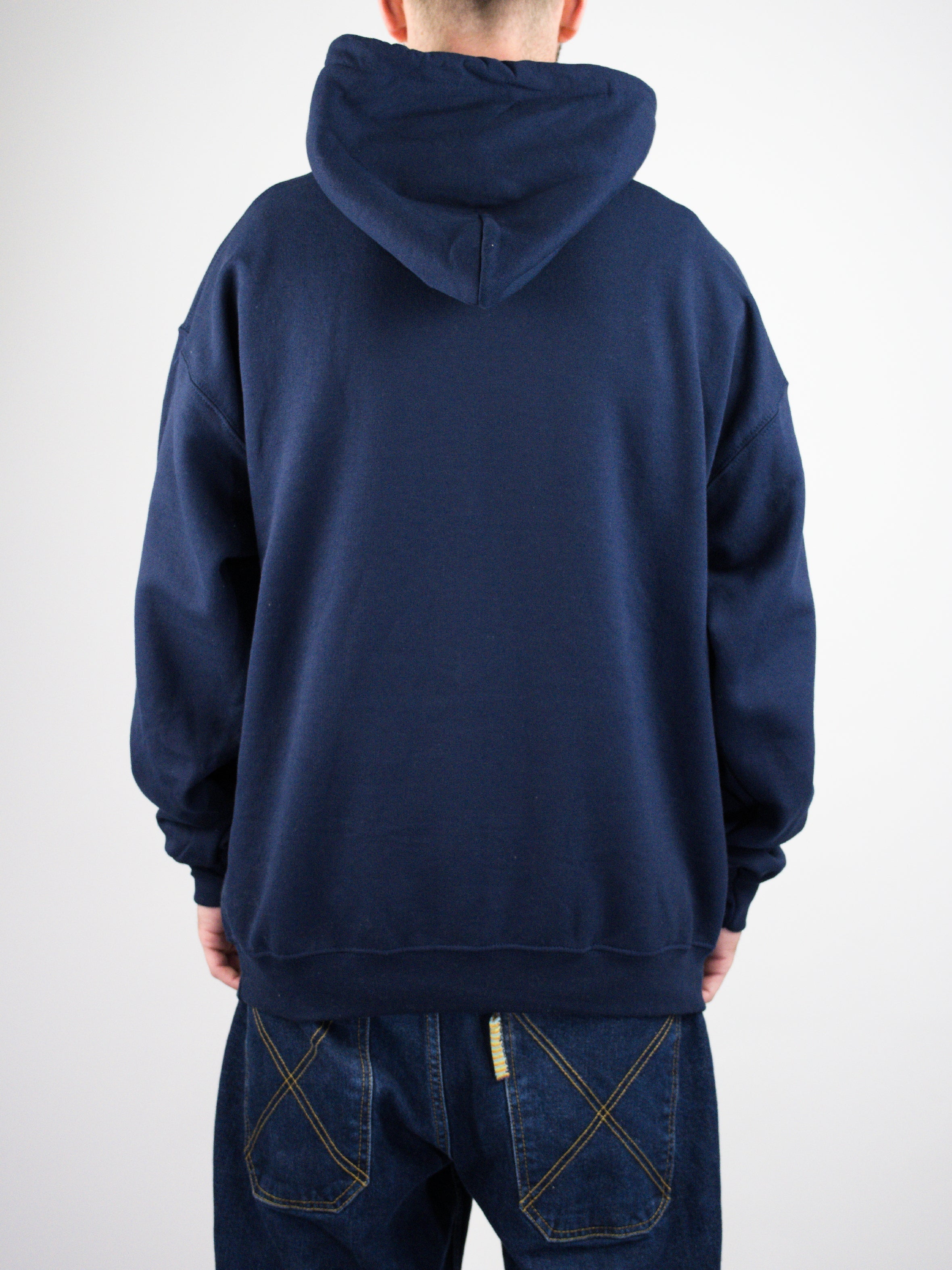 Theories of atlantis - ’you are here’ pull over hoodie - navy blue navy blue hooded