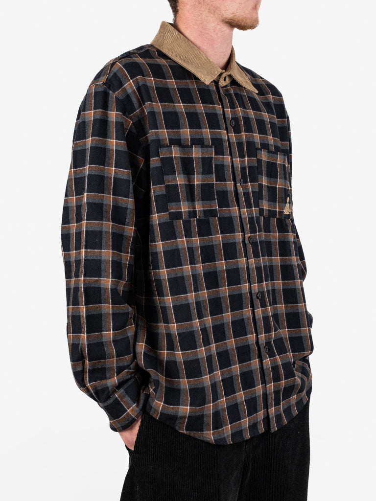 Theories Of Atlantis - Cascadia Cord Collar Flannel Shirt Black / Tan Shirts & Tops Fast Shipping Grind Supply Co Online Skateboard Shop