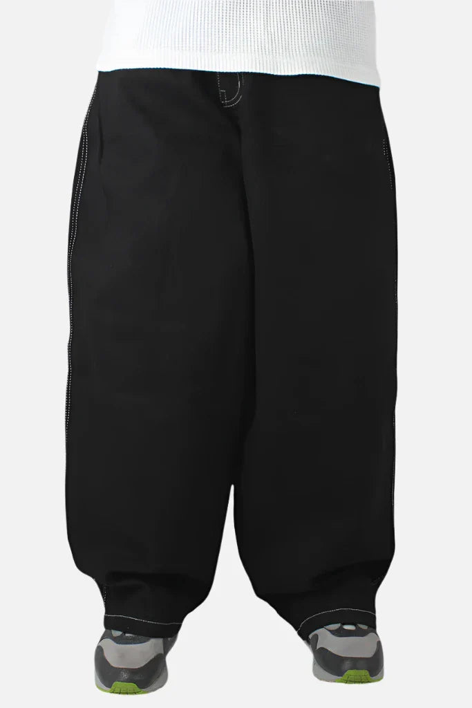 Three sixty london - balloon fit 5 pocket denim jeans - black/white black baggy sweatpants