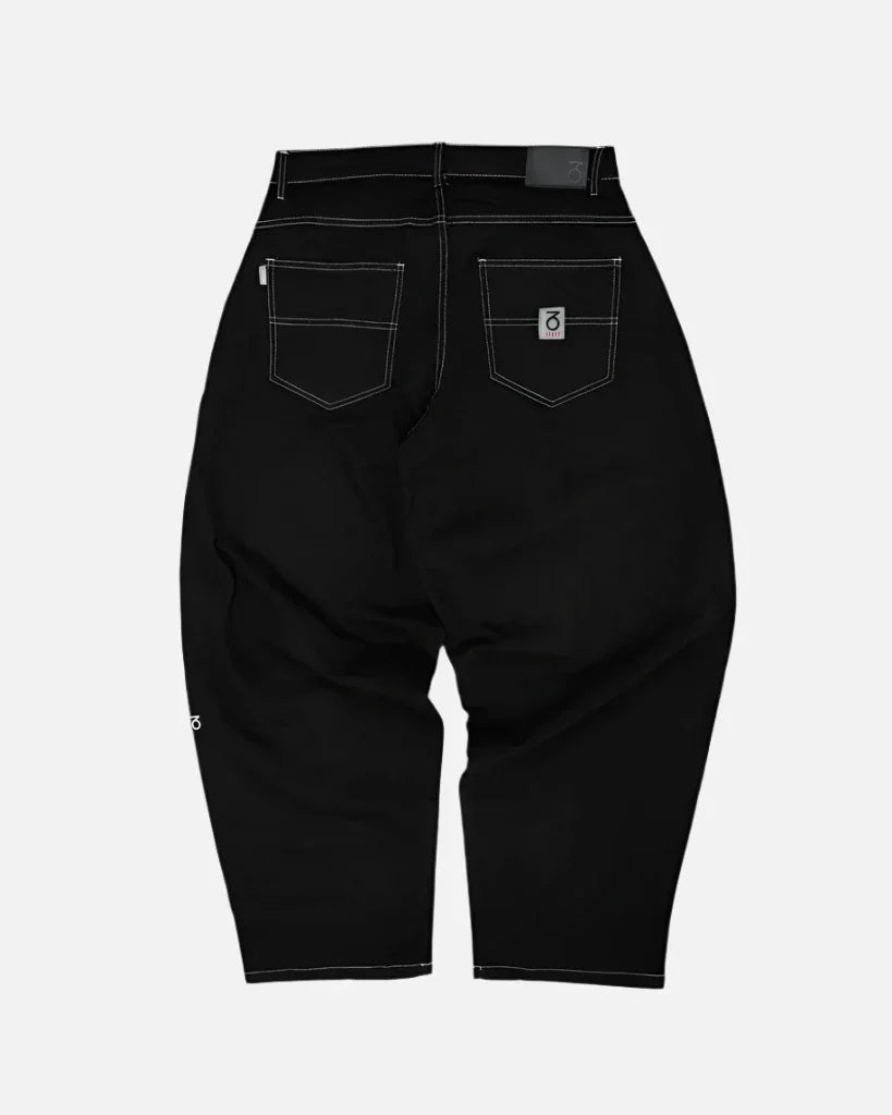 Three sixty london - balloon fit 5 pocket denim jeans - black/white black denim knee-length