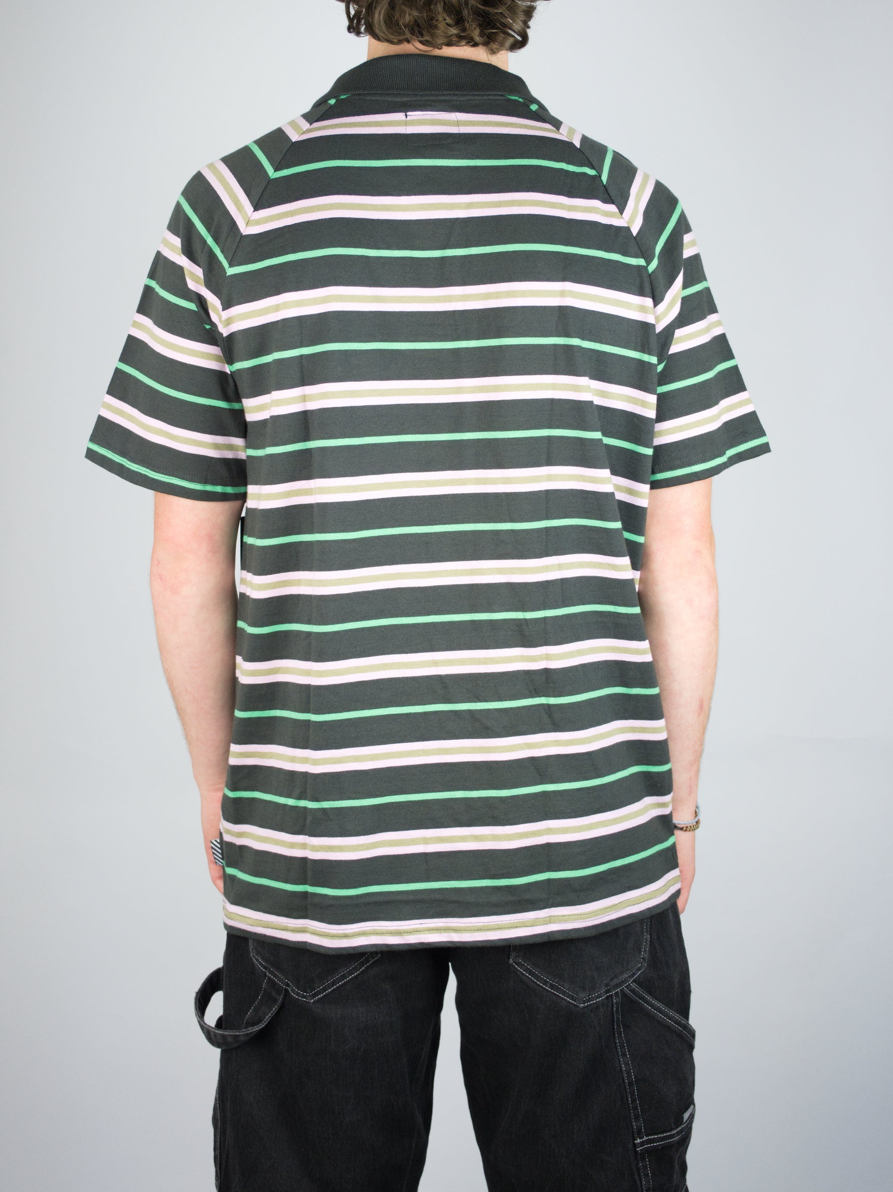 Volcom - edges polo tee shirt - black / pink / green