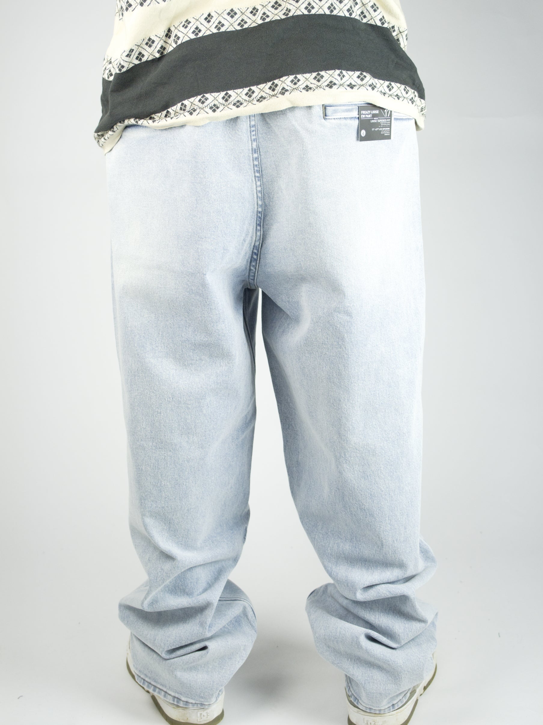 Volcom - freazy loose fit denim - elasticated wasteband drawstring jeans - acid wash blue