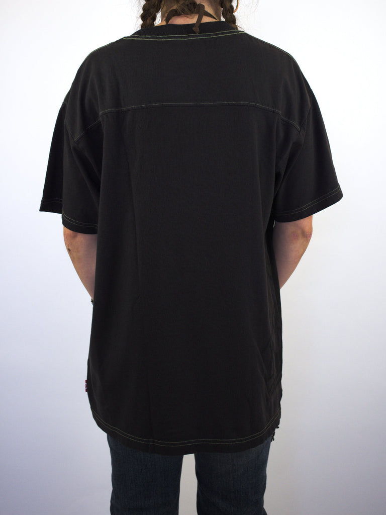 Plain black t-shirt shown from the back.