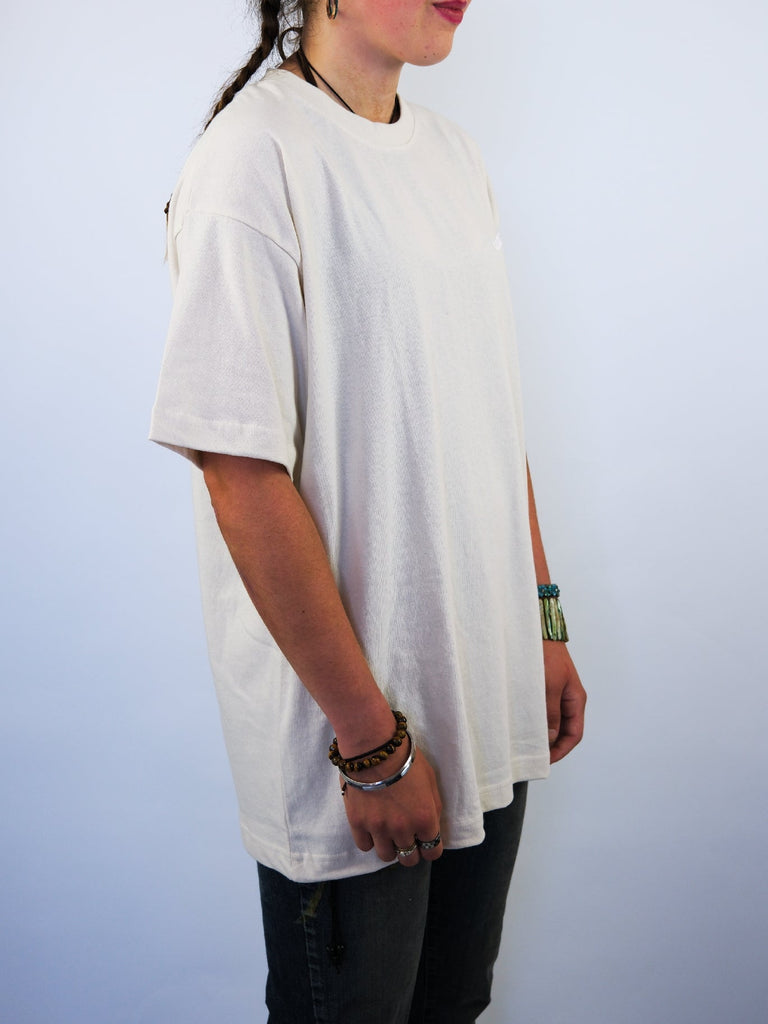 Plain white oversized t-shirt with short sleeves.