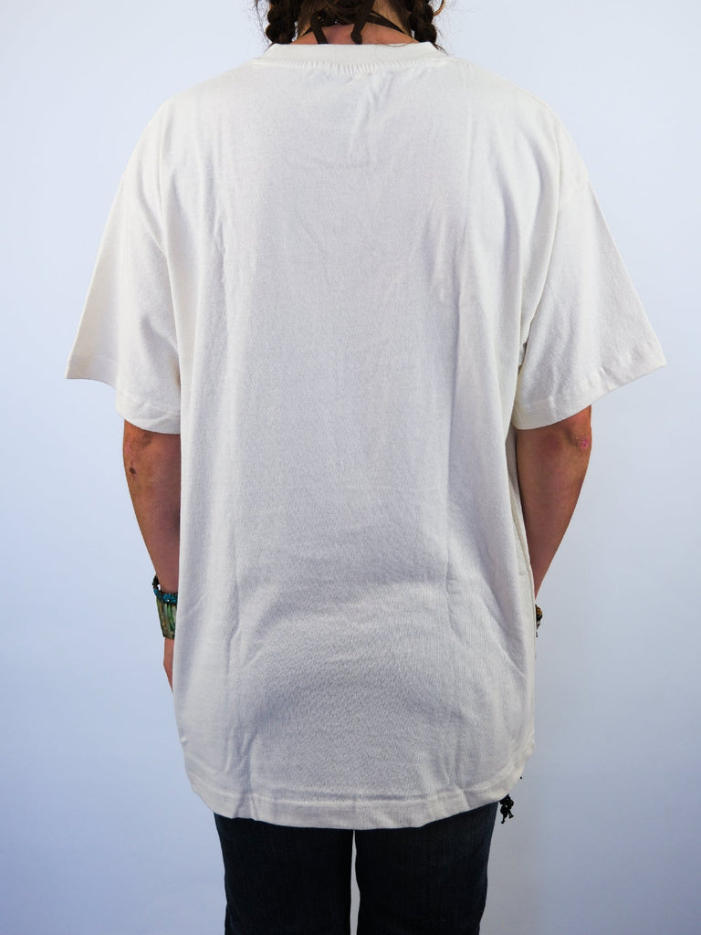 Plain white t-shirt shown from the back.