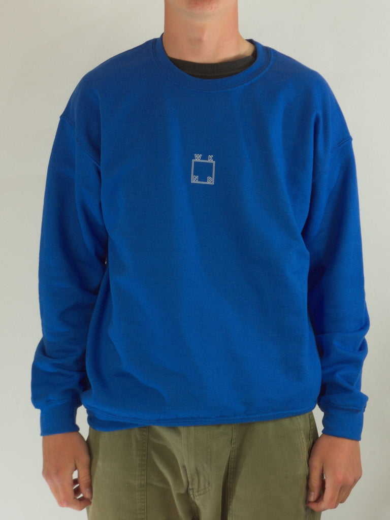 Bright blue Wknd Outline crew sweatshirt with embroidered logo perfect for Grind Supply style