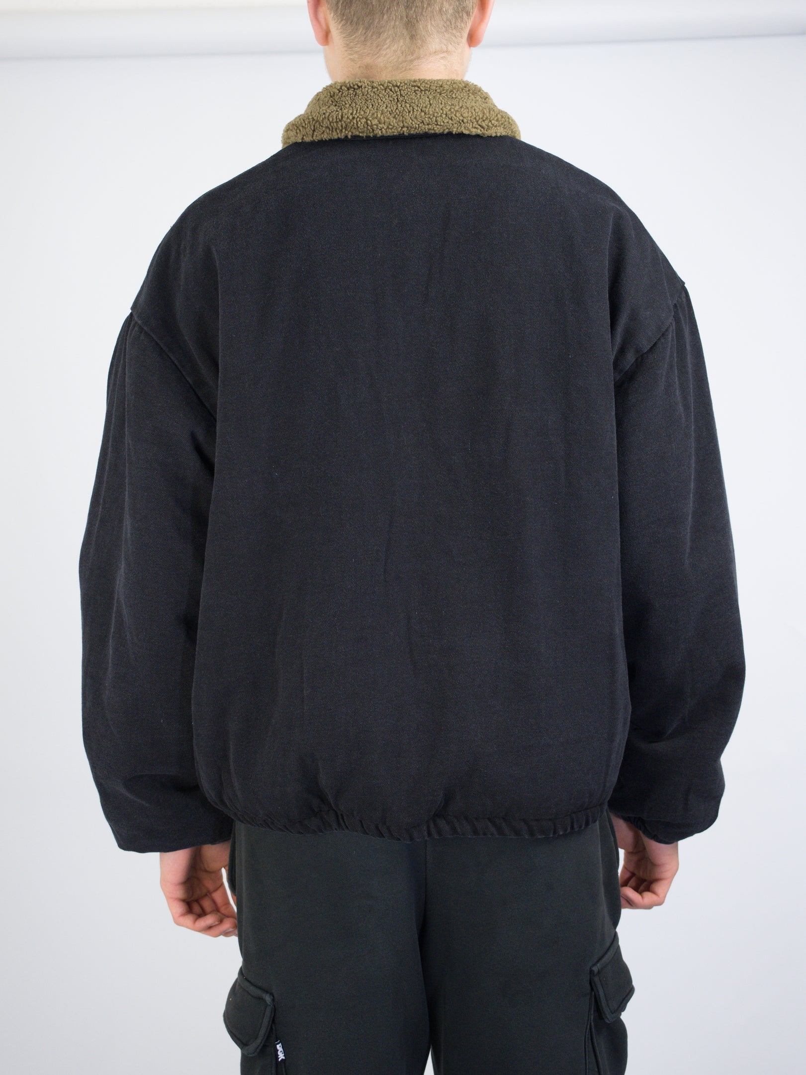 Wknd - sherpa lined zip denim jacket - washed black