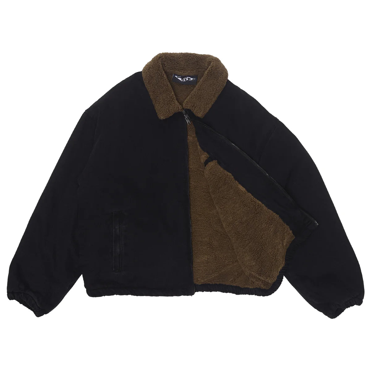 Wknd - sherpa lined zip denim jacket - washed black