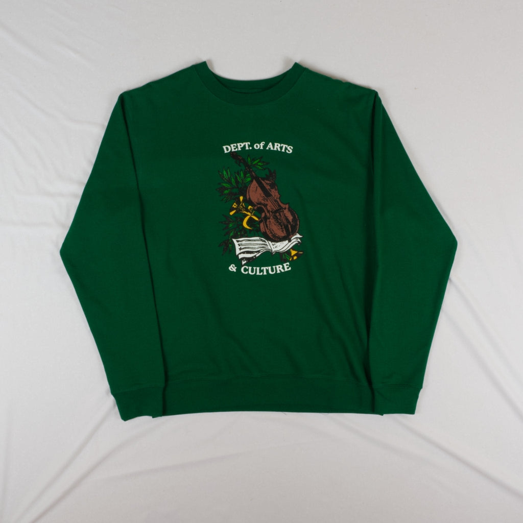 Snack Skateboards - Department Of Arts & Culture - Crew - Bottle Green Sweatshirt Fast Shipping