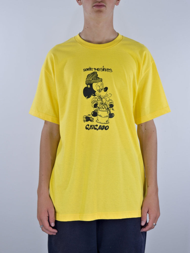 Snack Skateboards - ’ Seein The Sights Chicago - Heavyweight Cotton Tee - Yellow Fast Shipping