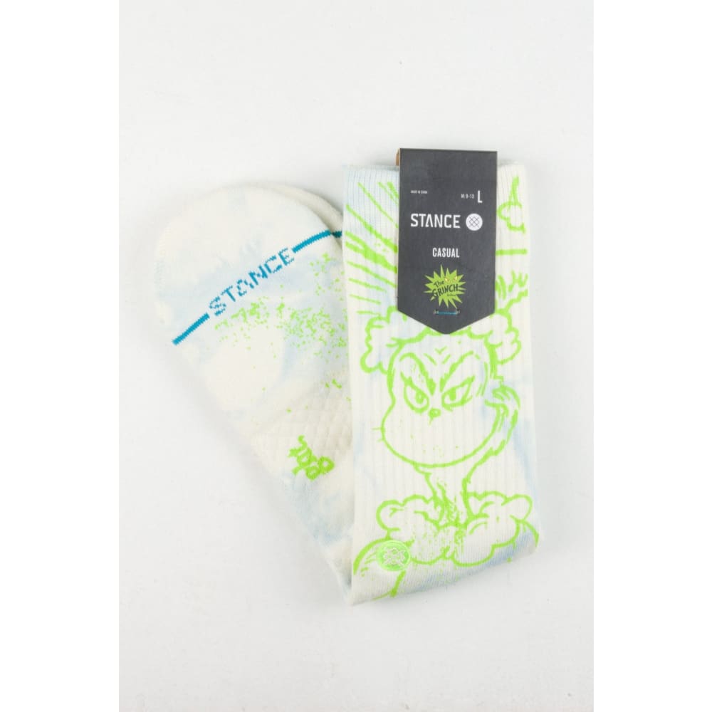 Stance Socks - Classics - Merry Grinchmas - Off White / Lime Green - Medium Cushion Fast Shipping