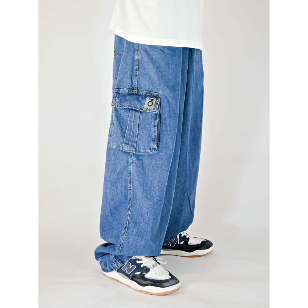Three Sixty Clothing - Ballon Fit Cargo Jean - Baggy - Denim - Mid Wash Blue Jeans Fast Shipping